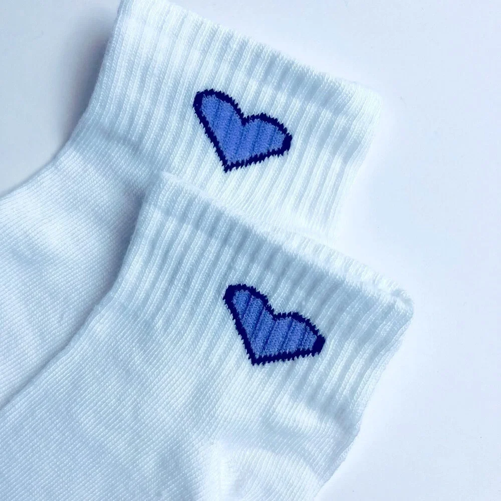 🍒 5/$25 🍒 Women's Ankle Crew Socks with Hearts White & Purple